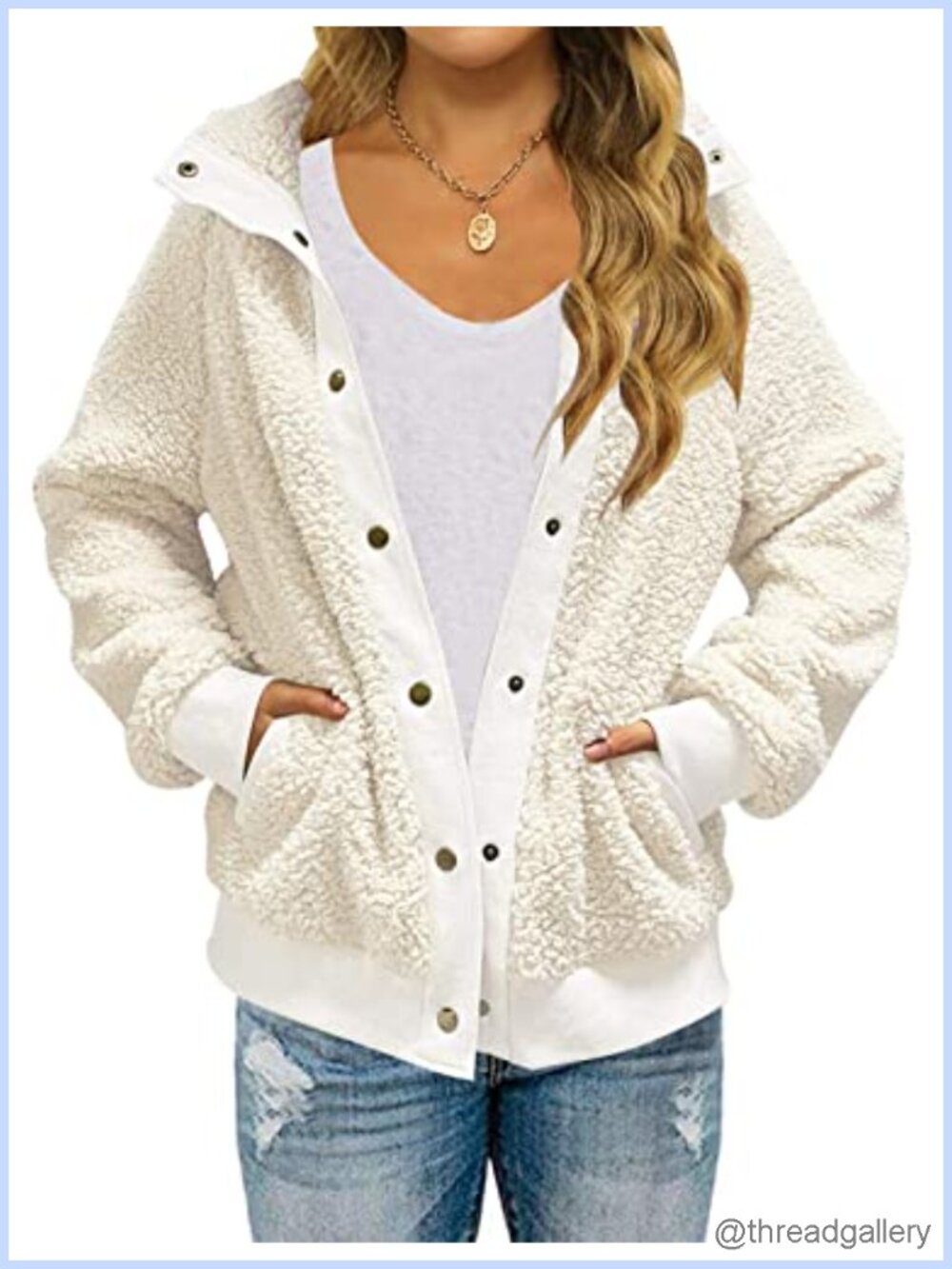 Womens Sherpa Fleece Snap Button Jacket Fuzzy Cozy Winter Coat